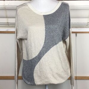 Essentiel Antwerp silver, cream luxury metallic V back sweater.Runs big Belgium